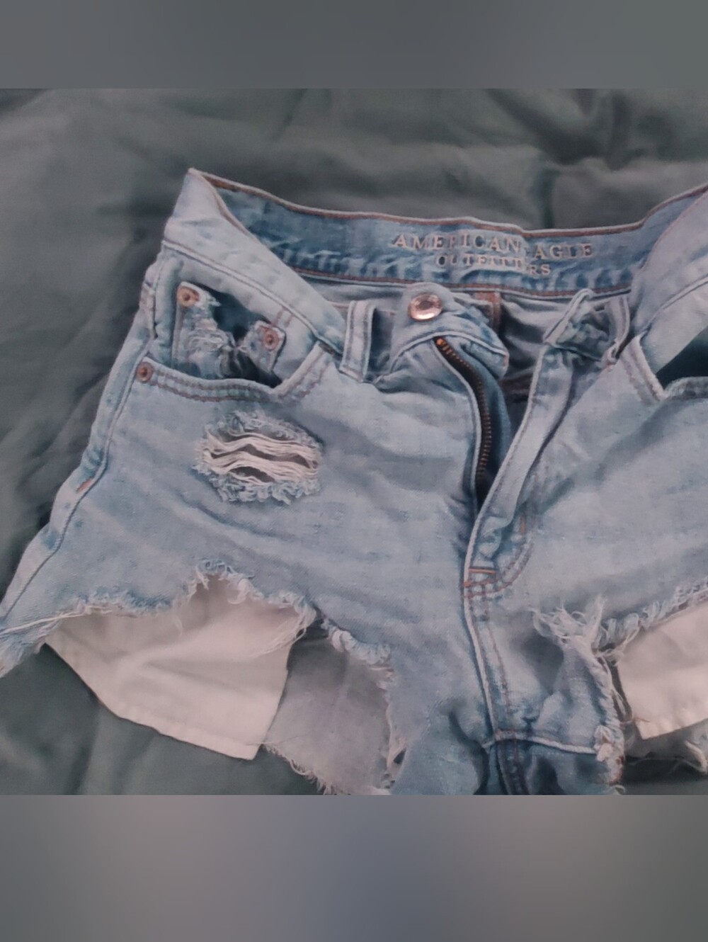 American Eagle Outfitters Light Blue Distressed Jean Shorts